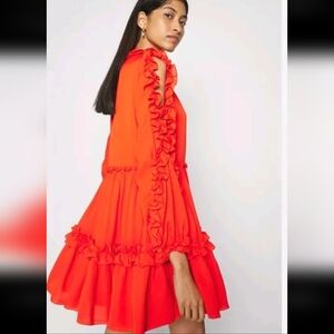 Dice Kayek Womens Lined Ruffled Tiered Dress Orange/red Size 38 US 8 NWT